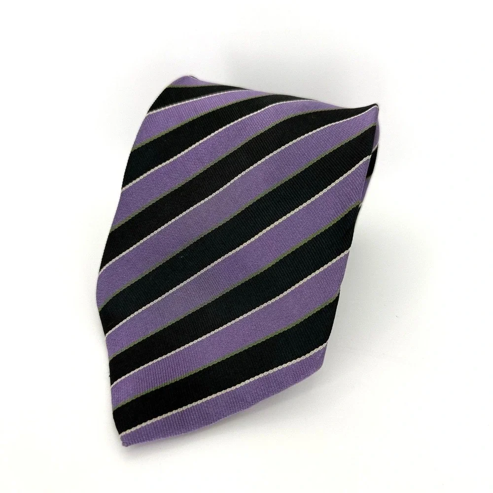 VTG Ossomani Purple Black‎ Striped Silk Necktie Handmade Extra Long 67